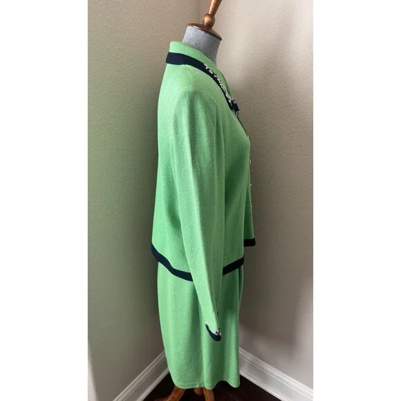 St. John Collection by Marie Gray Size 14/16 Green Navy Floral Trimmed Knit Suit - Picture 5 of 13